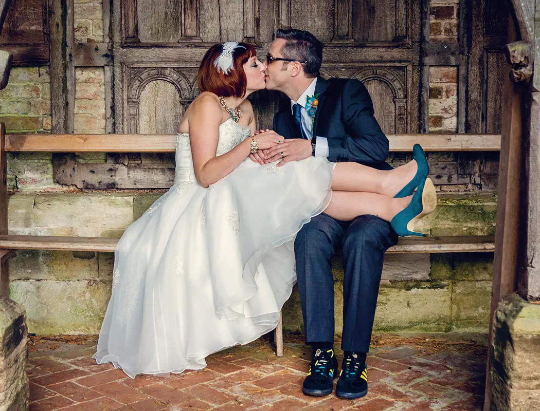 Bride and groom kissing after an elopement in Worcester